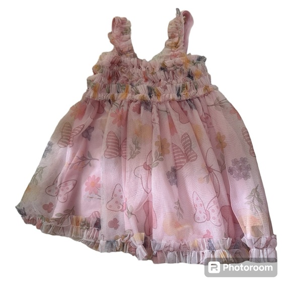 Minnie Mouse Pink Toddler Girl Tulle Pink Ruffle Floral Dress - Picture 1 of 2